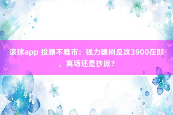 滚球app 投顾不雅市：强力建树反攻3900在即，离场还是抄底？