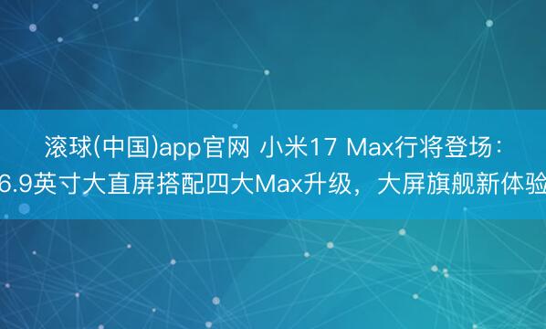 滚球(中国)app官网 小米17 Max行将登场：6.9英寸大直屏搭配四大Max升级，大屏旗舰新体验