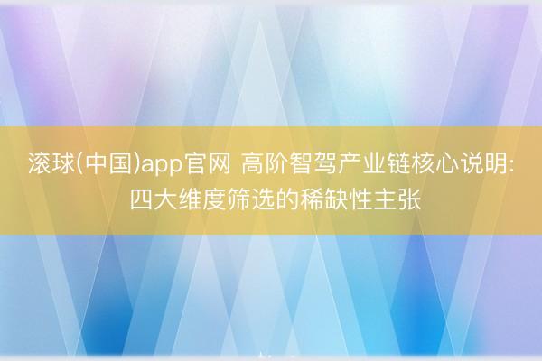 滚球(中国)app官网 高阶智驾产业链核心说明: 四大维度筛选的稀缺性主张