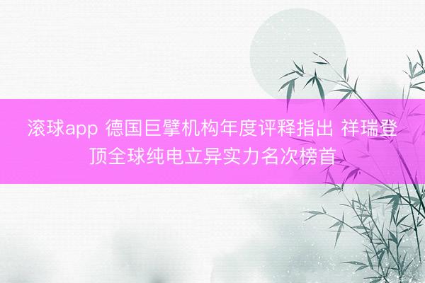 滚球app 德国巨擘机构年度评释指出 祥瑞登顶全球纯电立异实力名次榜首