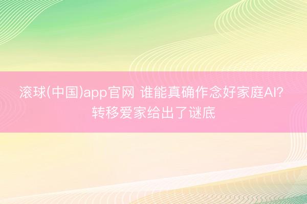 滚球(中国)app官网 谁能真确作念好家庭AI? 转移爱家给出了谜底