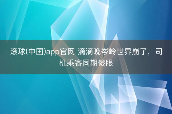 滚球(中国)app官网 滴滴晚岑岭世界崩了，司机乘客同期傻眼