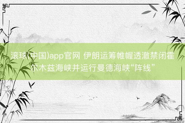 滚球(中国)app官网 伊朗运筹帷幄透澈禁闭霍尔木兹海峡并运行曼德海峡“阵线”